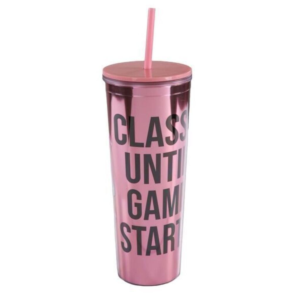 Simply Southern Classy Until The Game Starts Pink Tumbler Screw Top‎ Straw